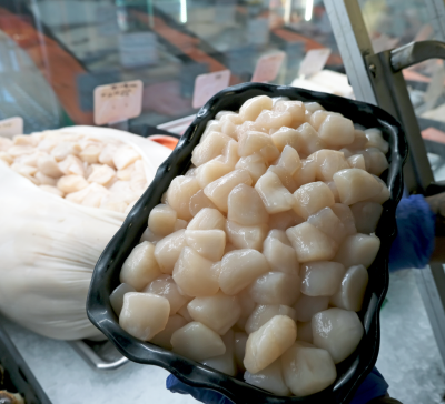 Wild bay scallops sold by Euclid Fish Market, fresh fish market near Cleveland, Ohio